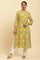 Yellow Floral Printed Cotton Kurta With Lace