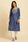 Blue Tie And Dye Printed Kurta With Embroidery