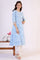 Light Blue Floral Printed Pure Cotton Anarkali Kurta and Straight Pants Set