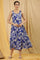Blue Floral Printed Sleeveless Panelled Dress