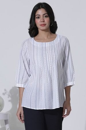 White Yarn Dyed Pin-Tuck Top