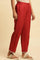 Red Cotton Flax Straight Pants With Embroidery