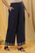 Blue Embroidered Parallel Pants