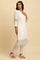 White Cotton Textured Kurta, Pants And Dupatta Set