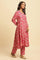 Pink Floral Printed A-Line Kurta, Pants And Dupatta Set