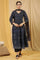 Blue Printed Flared Kurta, Pants And Dupatta Set