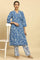 Blue Leaf Printed Straight Kurta And Pants Set