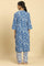 Blue Leaf Printed Straight Kurta And Pants Set