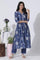 Deep Blue Gathered Tie-Dye Floral Printed Kurta