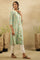 Green Block Printed Kurta With Neck Tie-Up