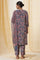 Blue Floral Multi-Colored Hand Block Print Kurta, Pants And Dupatta Set