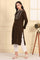 Brown Solid Embroidered Yoke Straight Winter Kurta