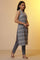 Blue Gingham Check Sleeveless Kurta and Straight Trousers Set