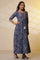 Blue Floral Printed Embellished Flared Kurta, Tights and Dupatta Set