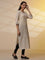 Beige Yarn-Dyed Striped Crinkled Kurta, Tights and Dupatta Set