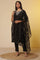 Black Shantung Embroidered Straight Kurta, Pants with Dupatta Set