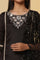 Black Shantung Embroidered Straight Kurta, Pants with Dupatta Set