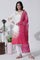 White & Pink Ombre Floral Printed Cotton Kurta, Straight Pants And Kota Dupatta