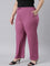 Women Solid Dark Pink Mid Rise Casual Rib Pants