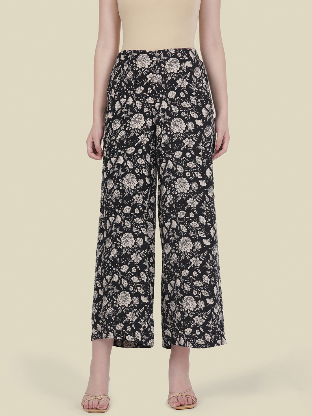 Black Woven Viscose Printed Palazzo