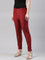 Women Maroon Solid Mid Rise Metallic Pants