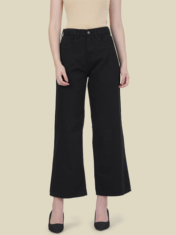 Black Twill Wide Pants