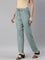 Women Solid Ocean Green Viscose Mid Rise Casual Pants