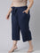 Women Solid Navy Linen Mid Rise Culottes