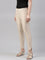 Women Medium Beige Solid Mid Rise Metallic Pants