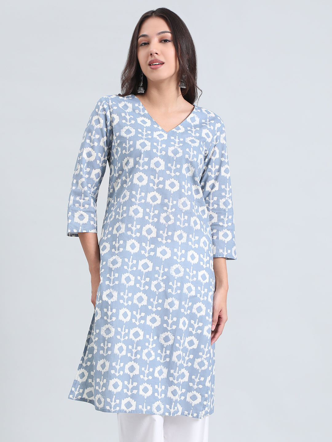 Cotton Ikat Block Print Straight Kurta