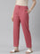 Women Solid Rusty Pink Mid Rise Casual Rib Pants