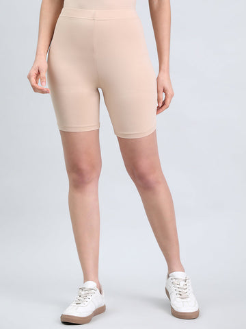 Beige Knit Seamless Cycling Shorts
