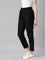 Women Black Solid Mid Rise Metallic Pants