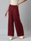 Women Maroon Solid Linen Palazzos