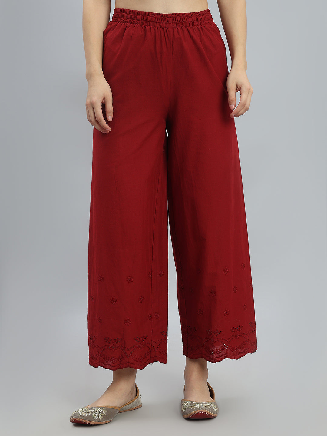 Light Maroon 100% Cotton Hakoba Wide Pant