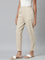 Women Beige Stripe Linen Pencil Pants