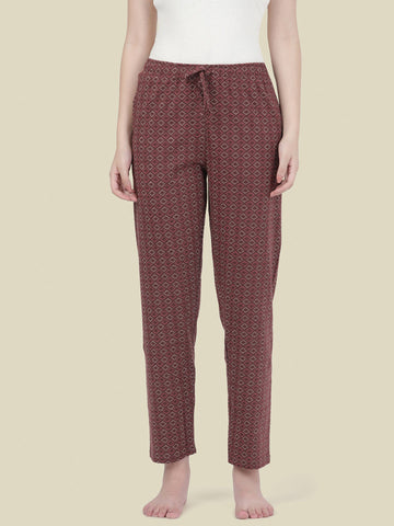 Brown Cotton Knit Printed Lounge Pants