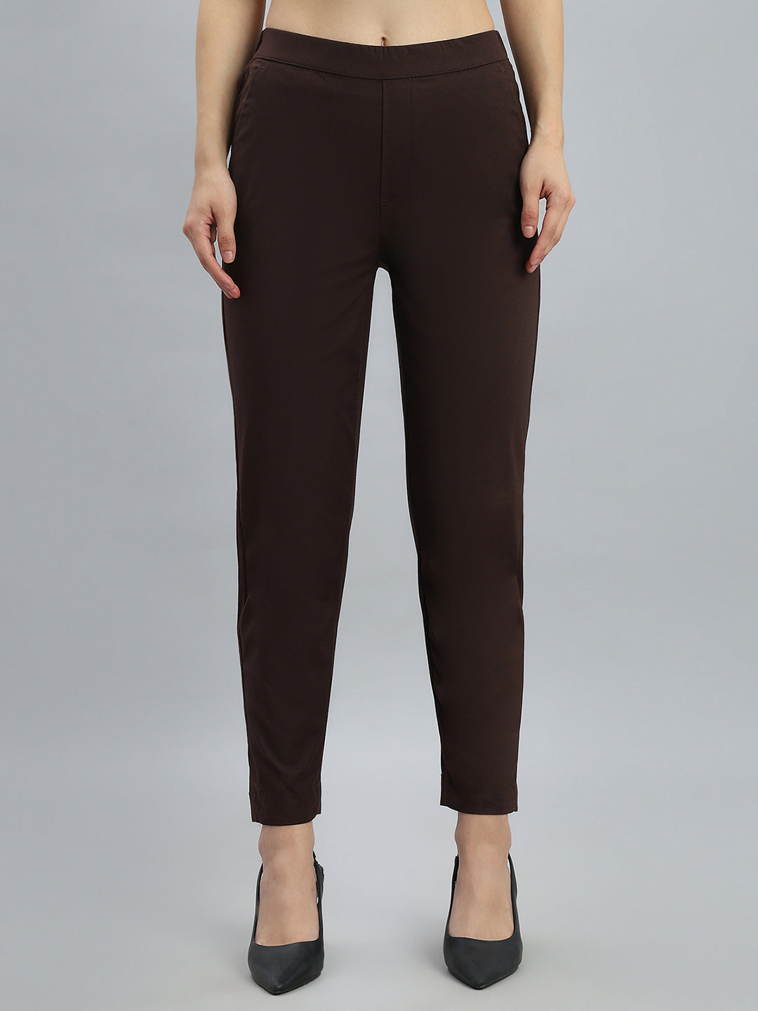 Dark Brown Woven Cotton Stretch Chino Pants
