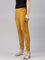 Women Mustard Solid Mid Rise Metallic Pants