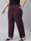 Women Solid Dark Wine Mid Rise Casual Rib Pants