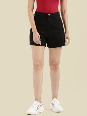 Black Cotton Twill Shorts