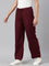 Women Solid Bright Maroon Linen Cargo Pant