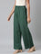 Women Bottle Green Solid Linen Palazzos