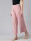 Women Solid Baby Pink Mid Rise Ribbed Palazzos