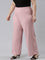 Women Solid Baby Pink Mid Rise Ribbed Palazzos