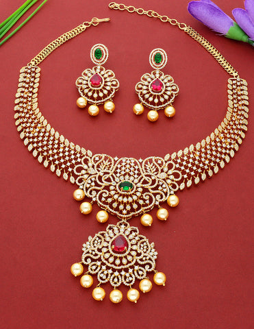 Designer Gold Plated Zirconia Necklace Set