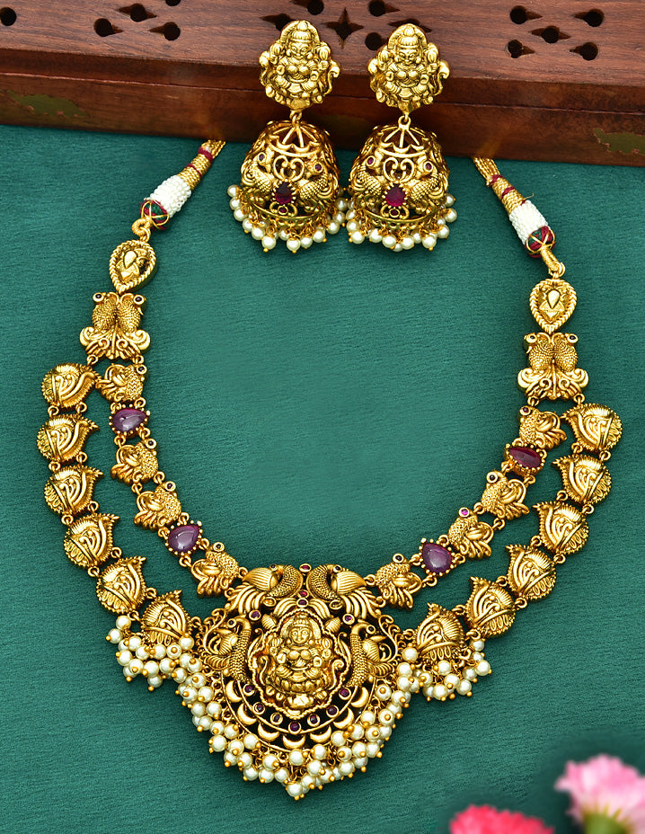 2 Layered Designer Antique Kempu Necklace Set