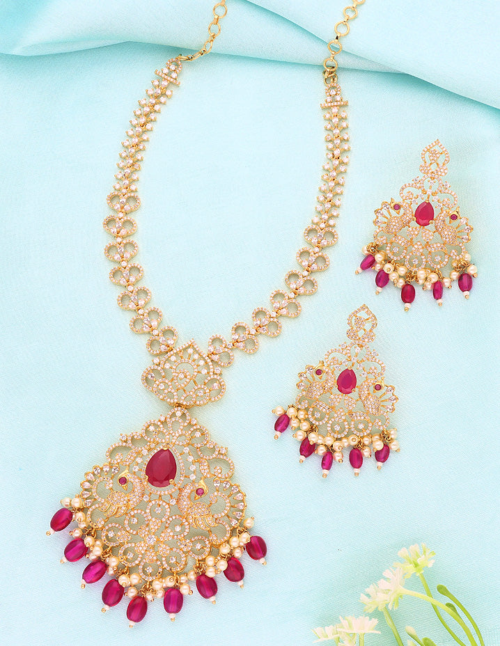 Designer Gold Polish Zirconia Necklace Set