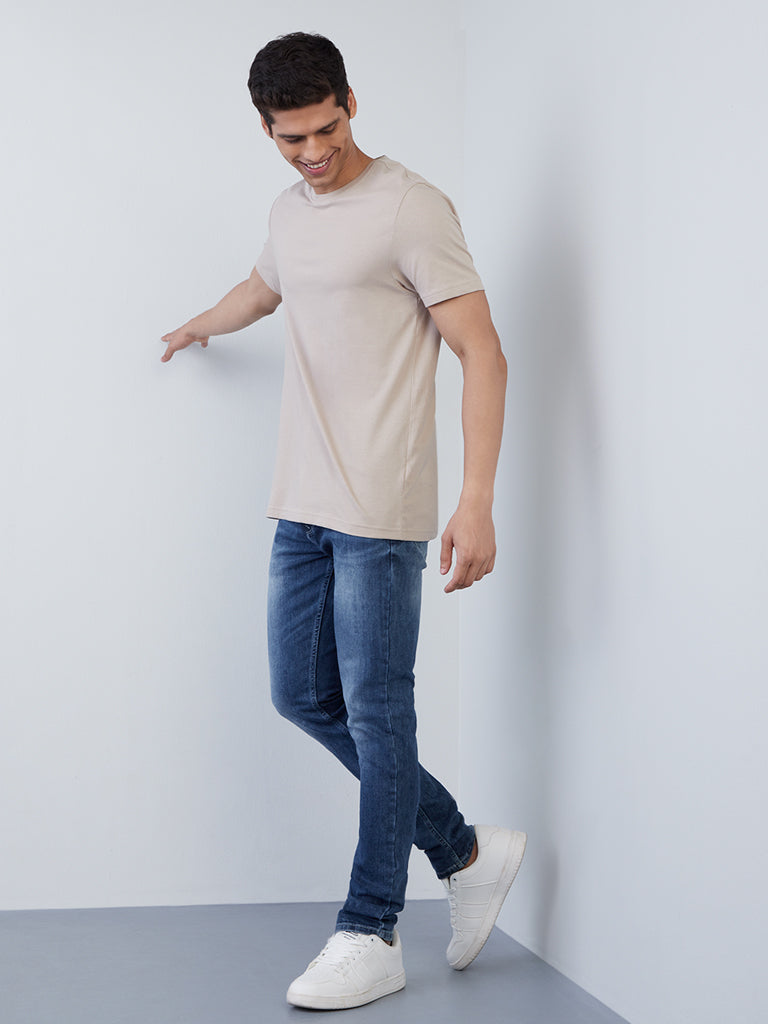 WES Casuals Beige Slim-Fit T-Shirt