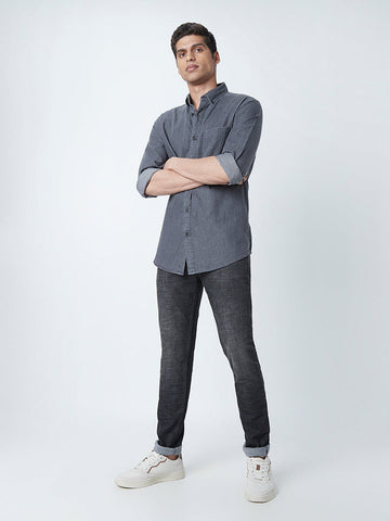 WES Casuals Charcoal Cotton Relaxed-Fit Shirt